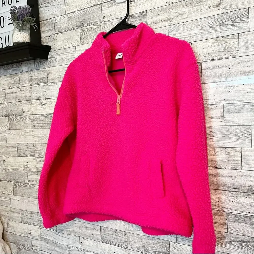 GAP KIDS Fuchsia Sherpa Quarter Zip Fleece XL 12 | Cozy Winter Pullover